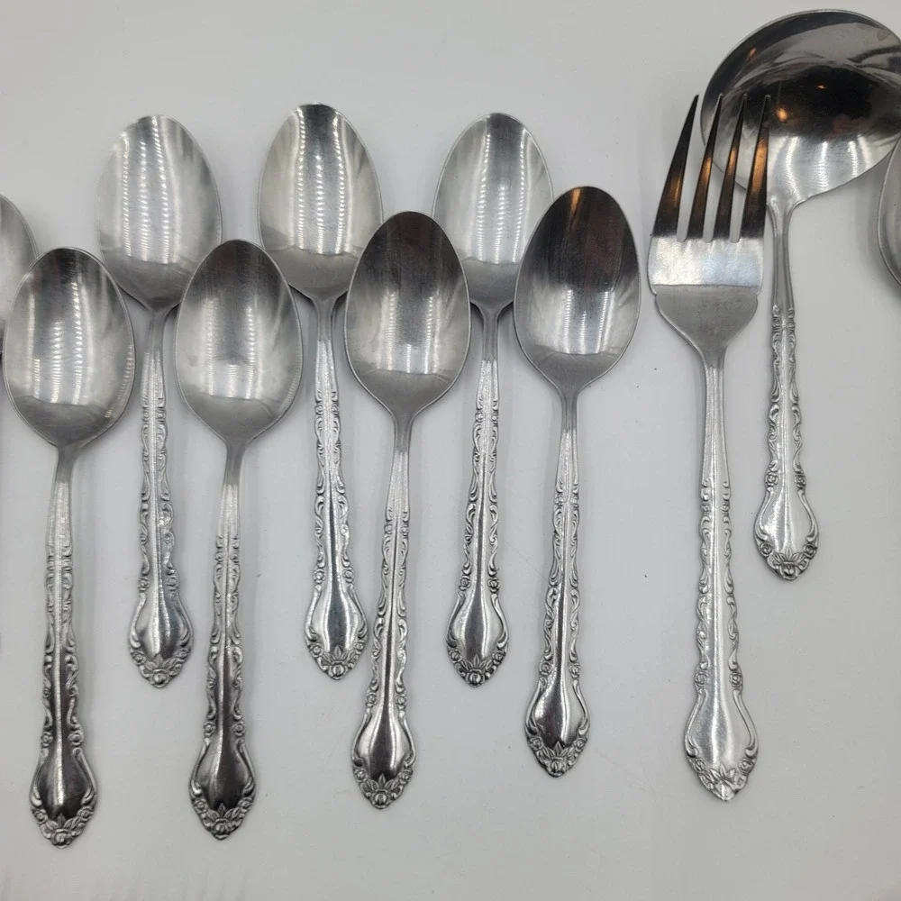 43pc Estia ESI18 Silverware Flatware Set Stainless Steel Floral Scroll Pattern